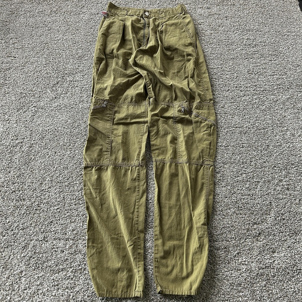 Enrico Coveri Cargo Pants Womens 6 Green Twill Relaxed Straight Leg Italy
